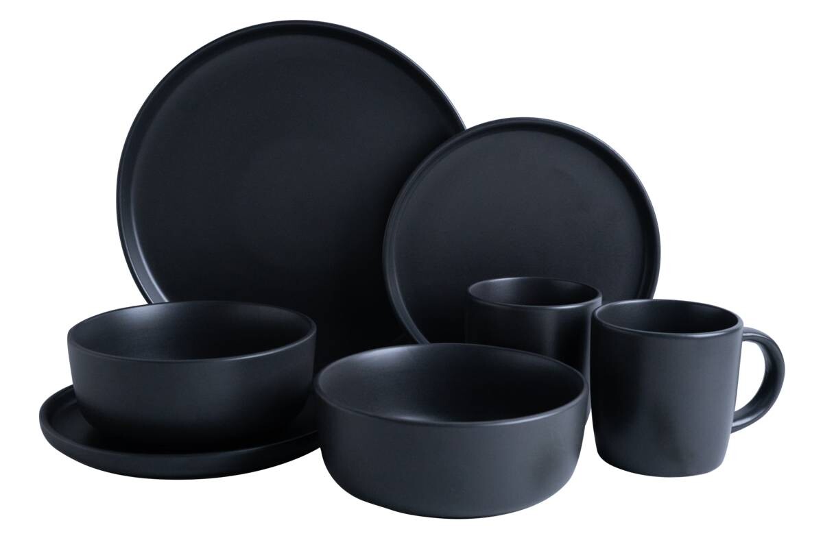 Kevoli home Kombiservice mattschwarz Steingut 16 tlg.