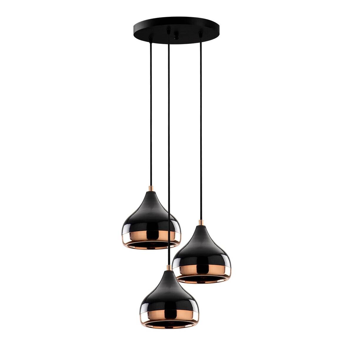 Opviq Pendelleuchte Yildo Kupfer schwarz Metall B/H/T/L/D: ca. 37x111x37x37x37 cm E27 3 Brennstellen