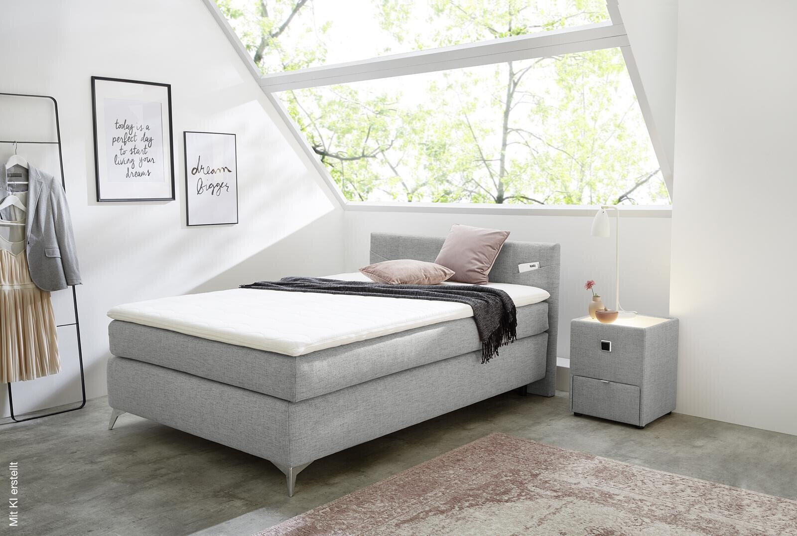 Boxspringbett grau Liegefläche B/L: ca. 100x200 cm