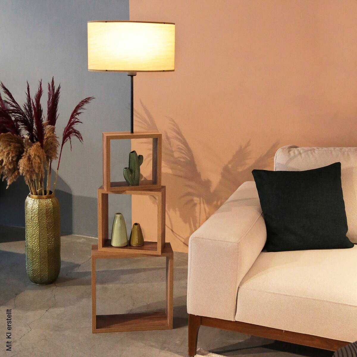 Opviq Stehlampe hellbraun MDF Holz B/H/T/L/D: ca. 37x140x37x37x37 cm E27 1 Brennstellen