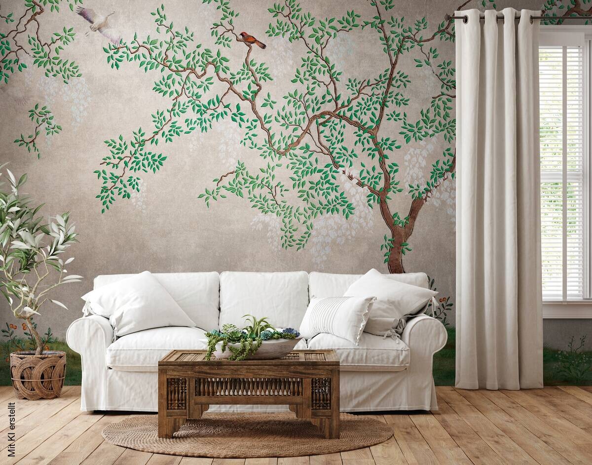 Livingwalls Fototapete Bäume grün braun beige B/L: ca. 280x371 cm