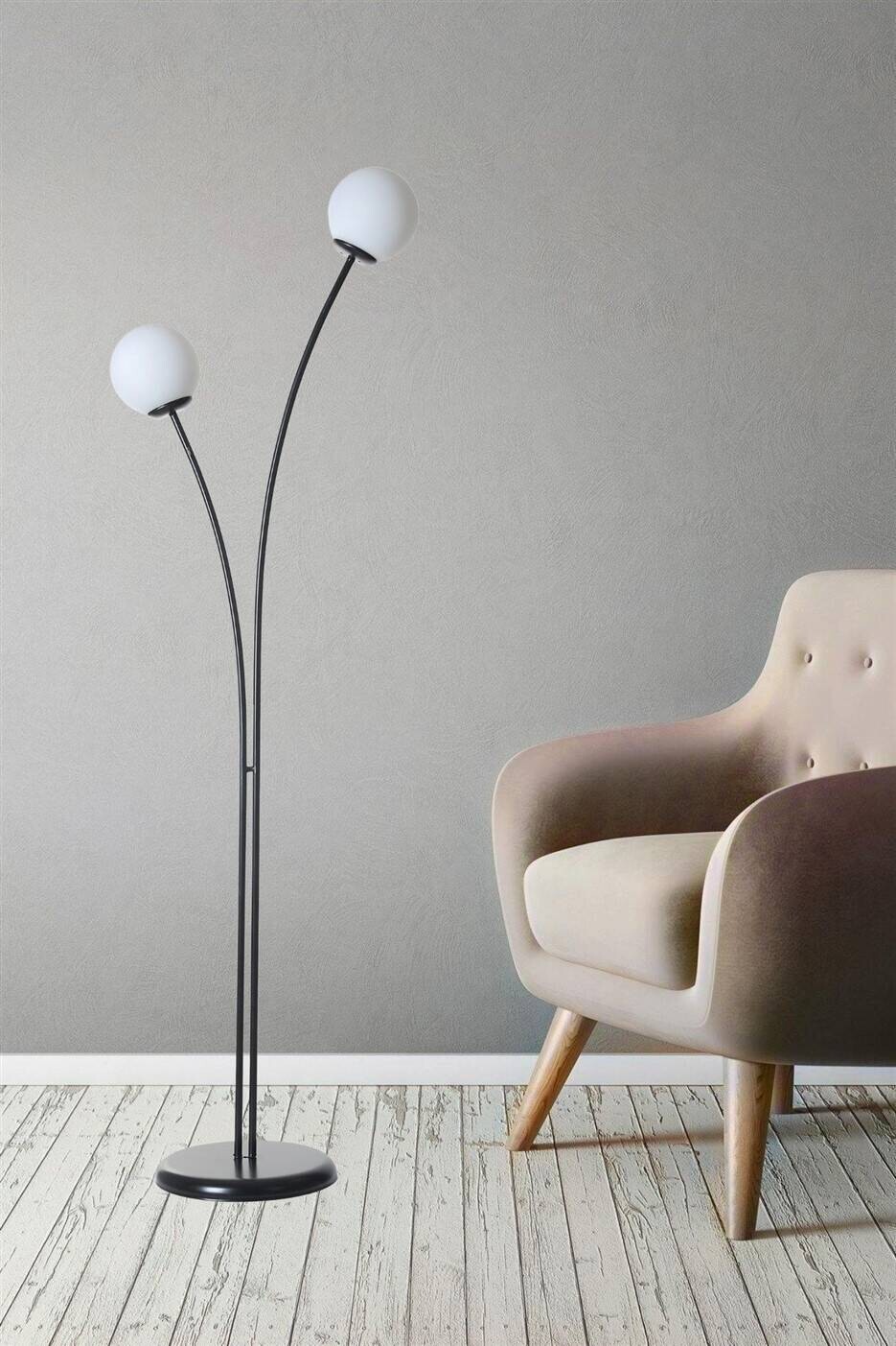 Opviq Stehlampe schwarz weiß Metall Glas B/H/L: ca. 30x165x50 cm E27 1 Brennstellen