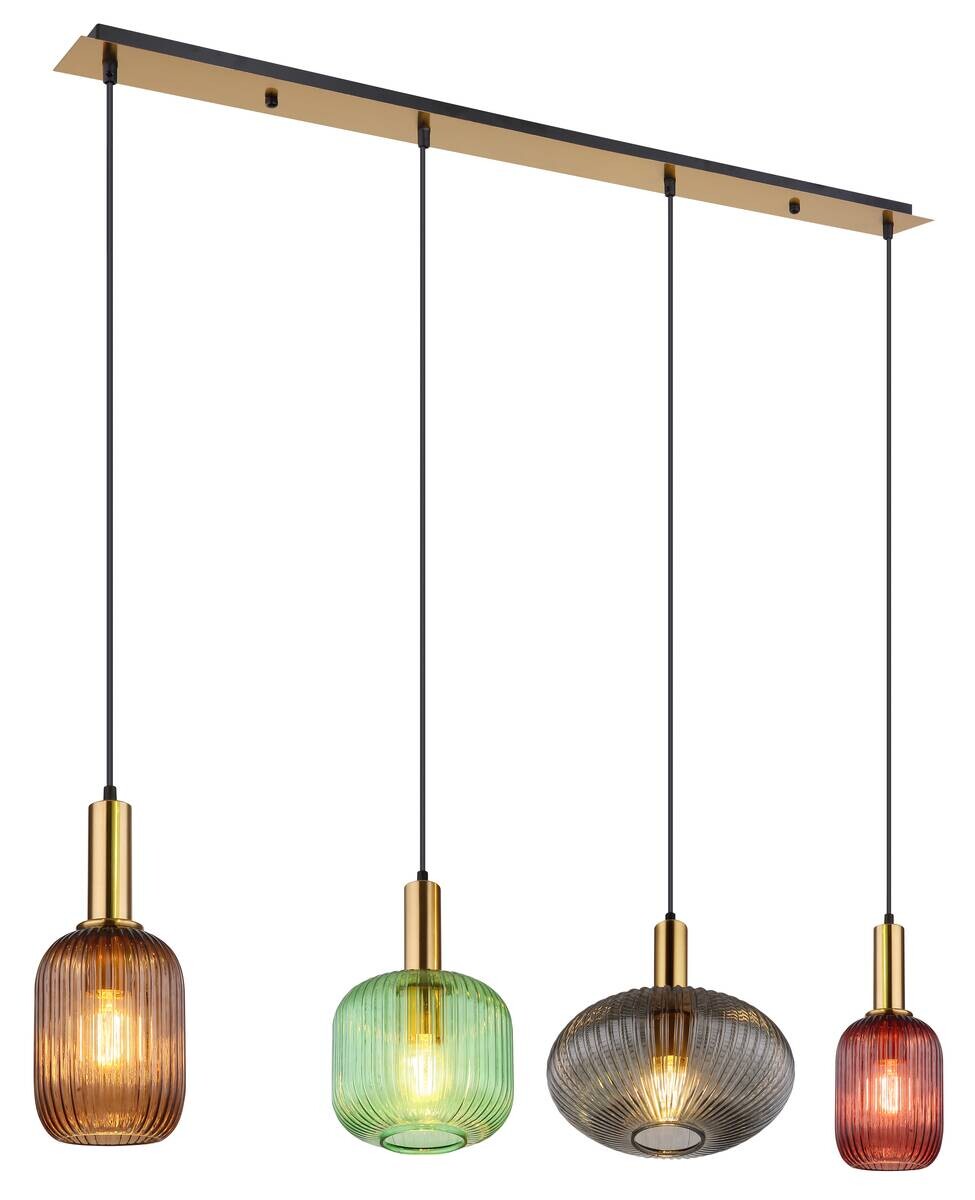 Pendelleuchte Normy messing Metall Glas B/H/L: ca. 30x120x115 cm E27 4 Brennstellen