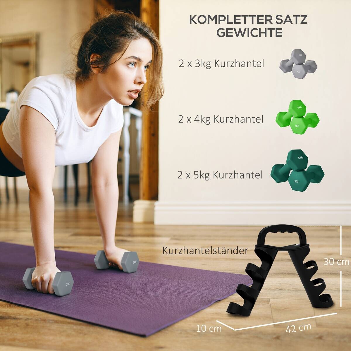 SPORTNOW Hantelset mehrfarbig Metall B/H/L: ca. 10x30x42 cm