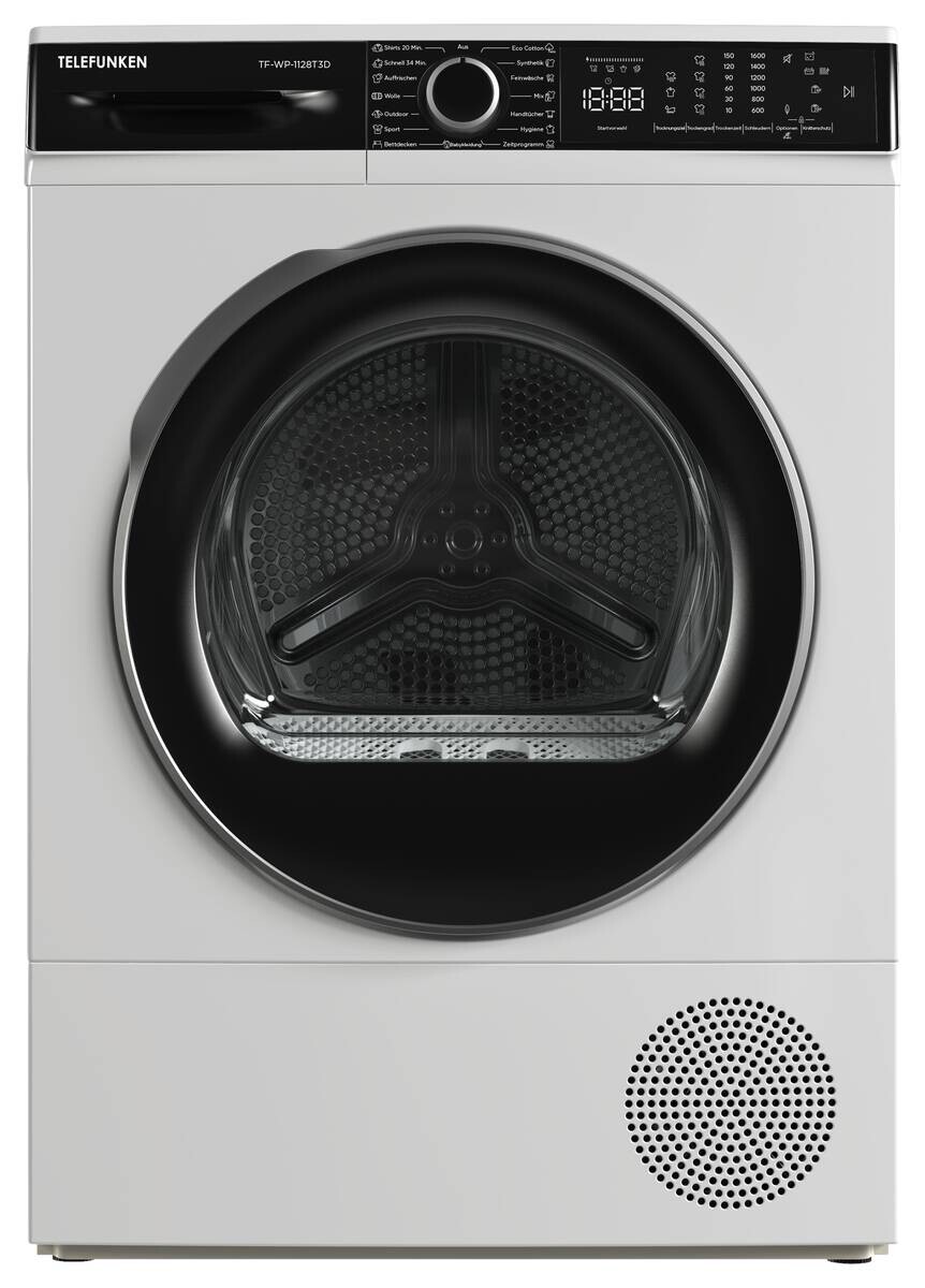 TELEFUNKEN Wärmepumpentrockner TF-WP-1128T3D EEK: D Spektrum: A bis G 8kg weiß B/H/T: ca. 59,6x84,5x60,9 cm