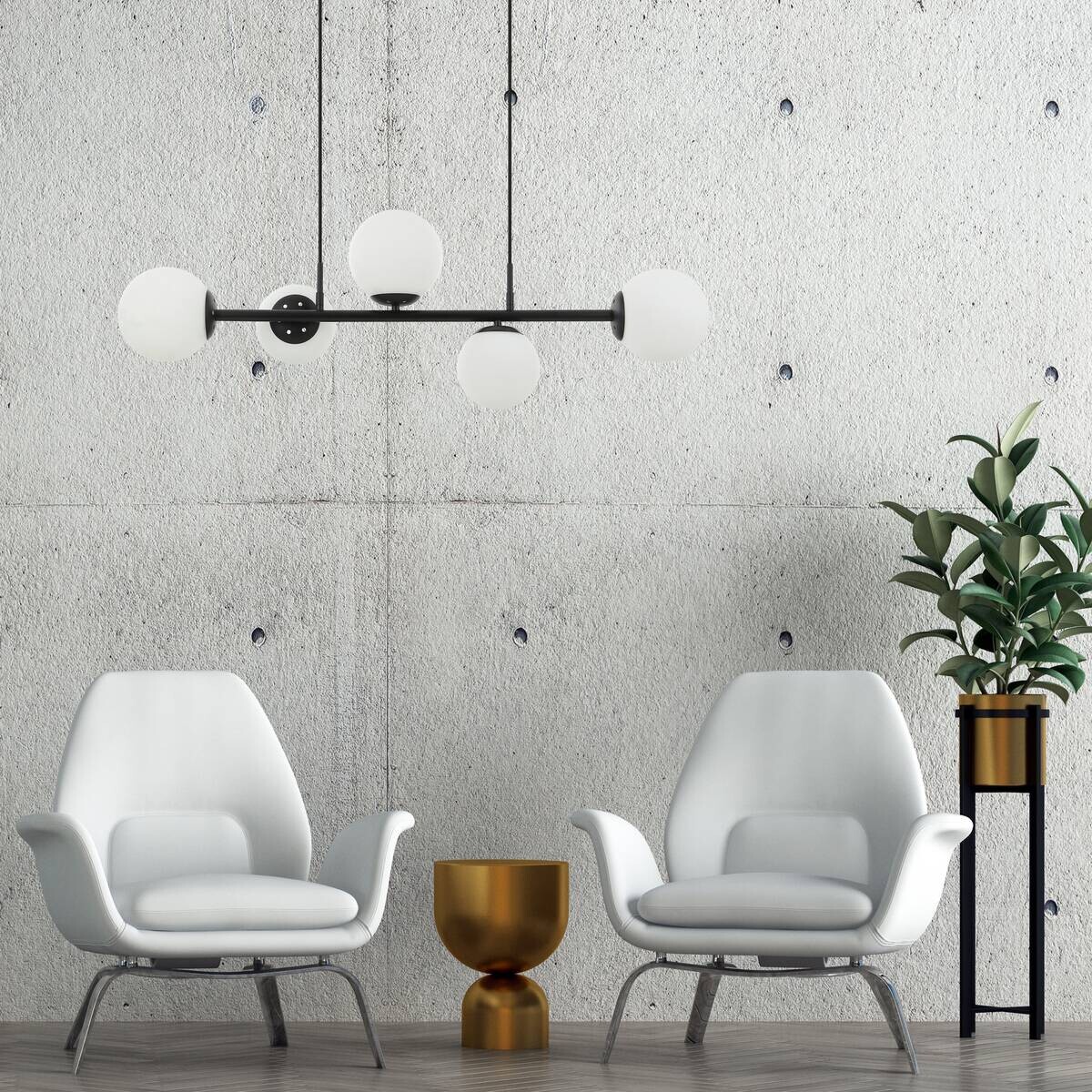 Lamkur Pendelleuchte Maddie schwarz Glas Stahl B/H/L: ca. 120x23x93 cm E14 5 Brennstellen