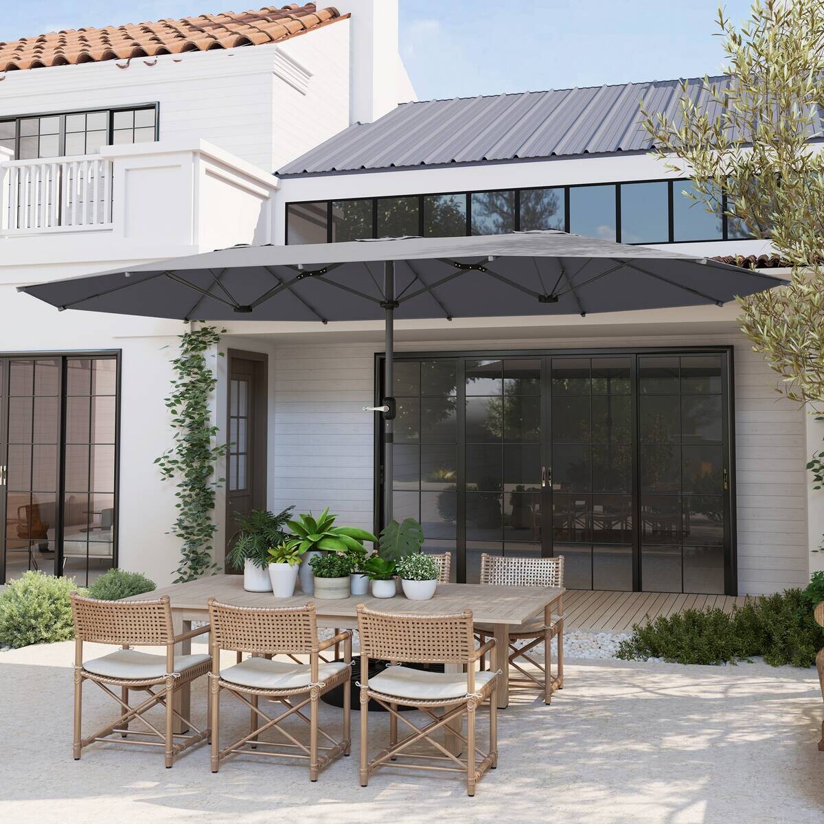 Outsunny Doppelsonnenschirm dunkelgrau Stahl B/H/L: ca. 260x240x436 cm