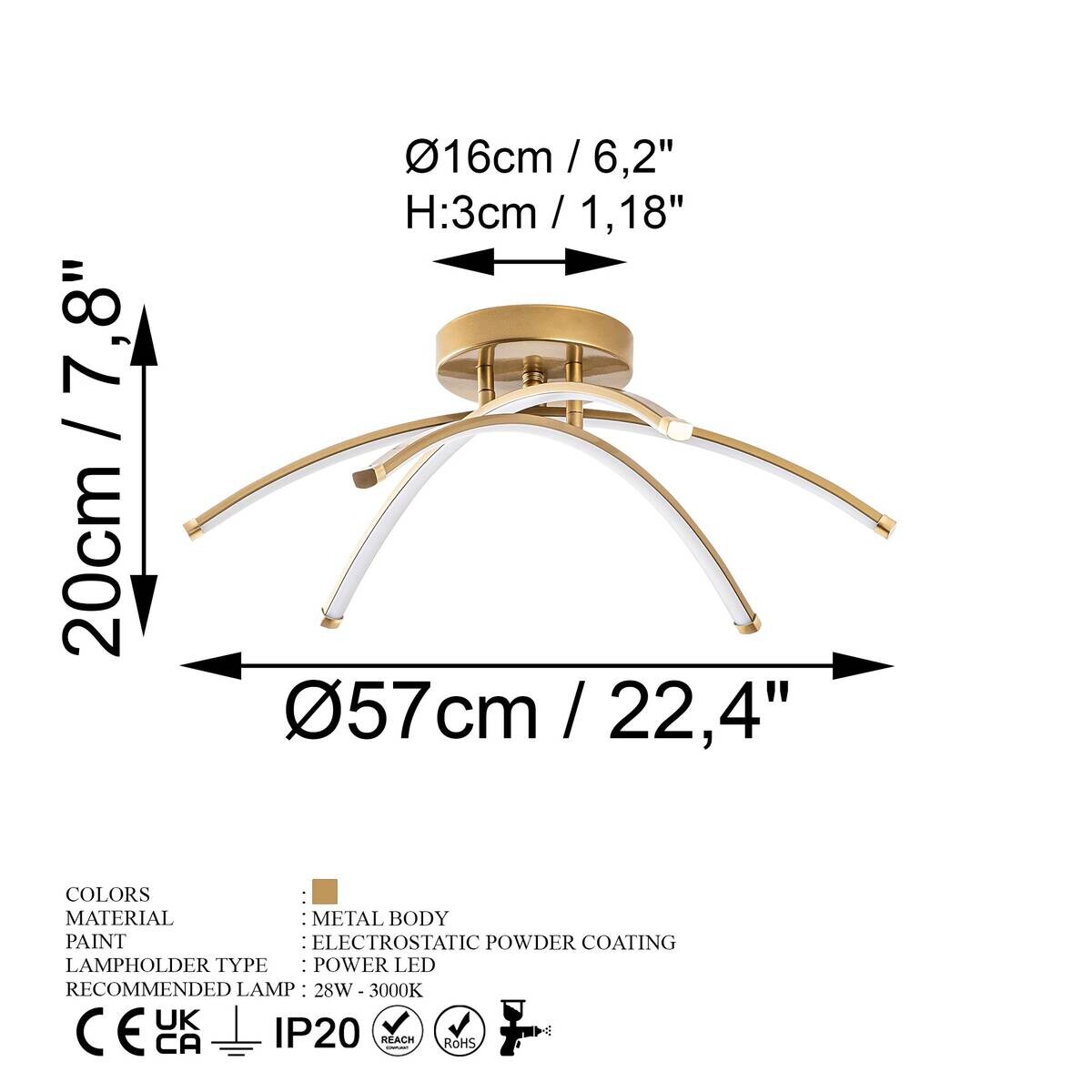 Opviq LED-Deckenleuchte gold B/H/T: ca. 57x20x57 cm