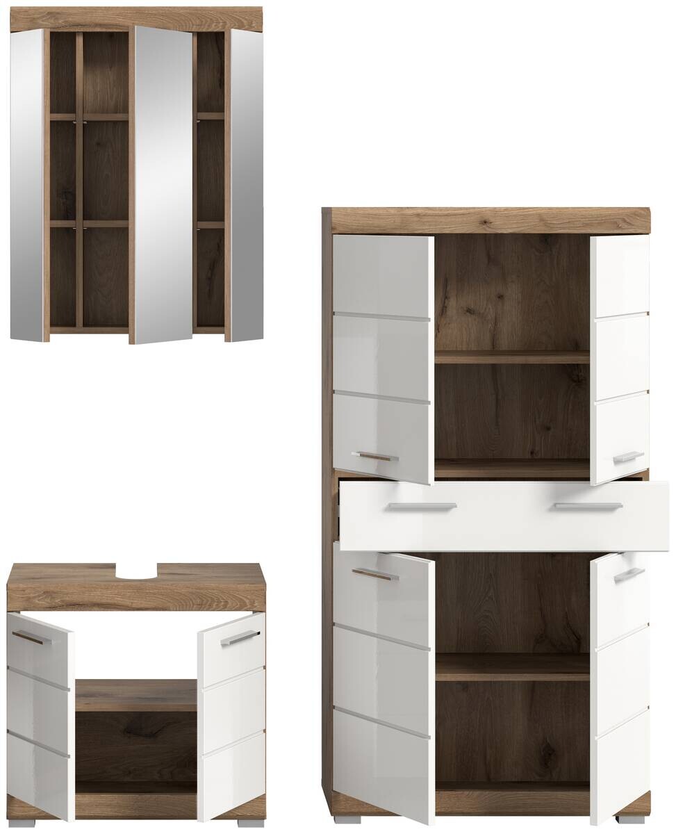 Badezimmer-Set Wave weiß Hochglanz Nox Oak Nachbildung B/H/T: ca. 149x191x34 cm