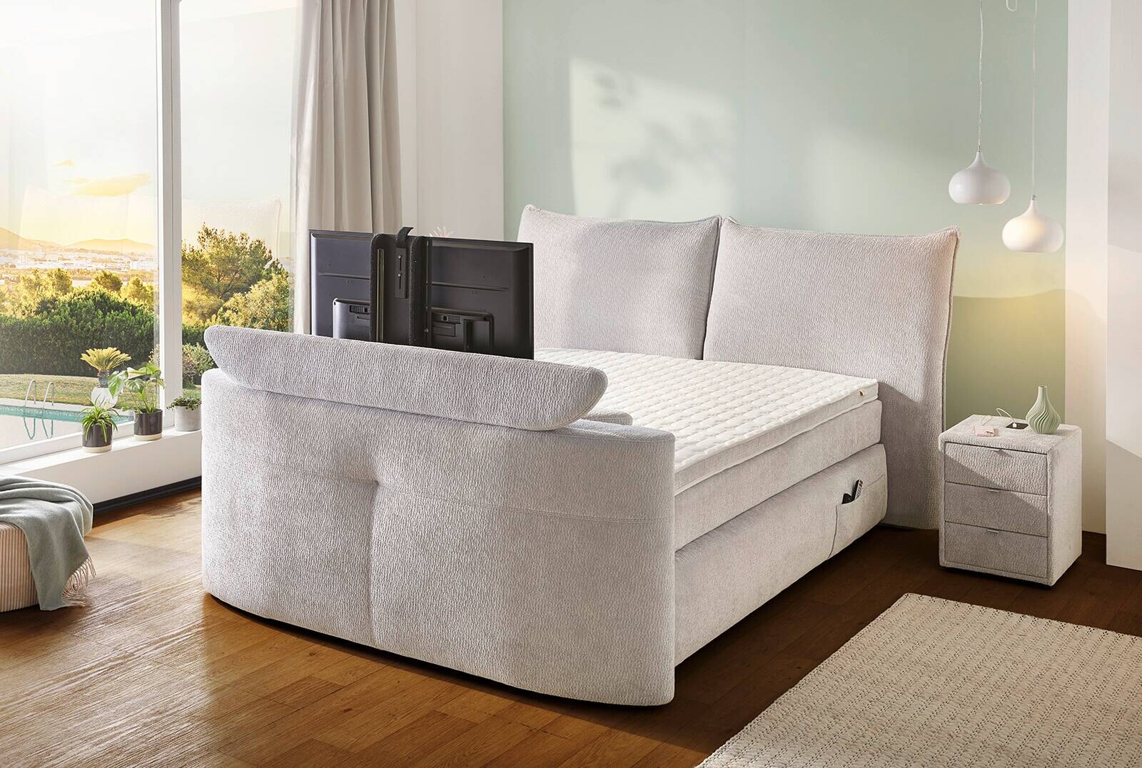 Boxspringbett hellgrau Liegefläche B/L: ca. 180x200 cm