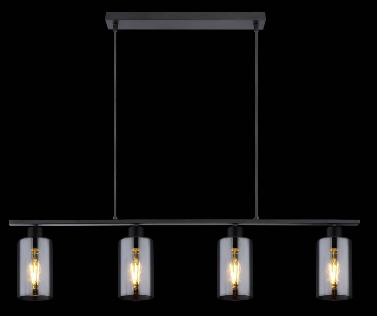 GLOBO Pendelleuchte Hadera schwarz Rauch Metall Glas B/H/L: ca. 10x120x98 cm E27 4 Brennstellen