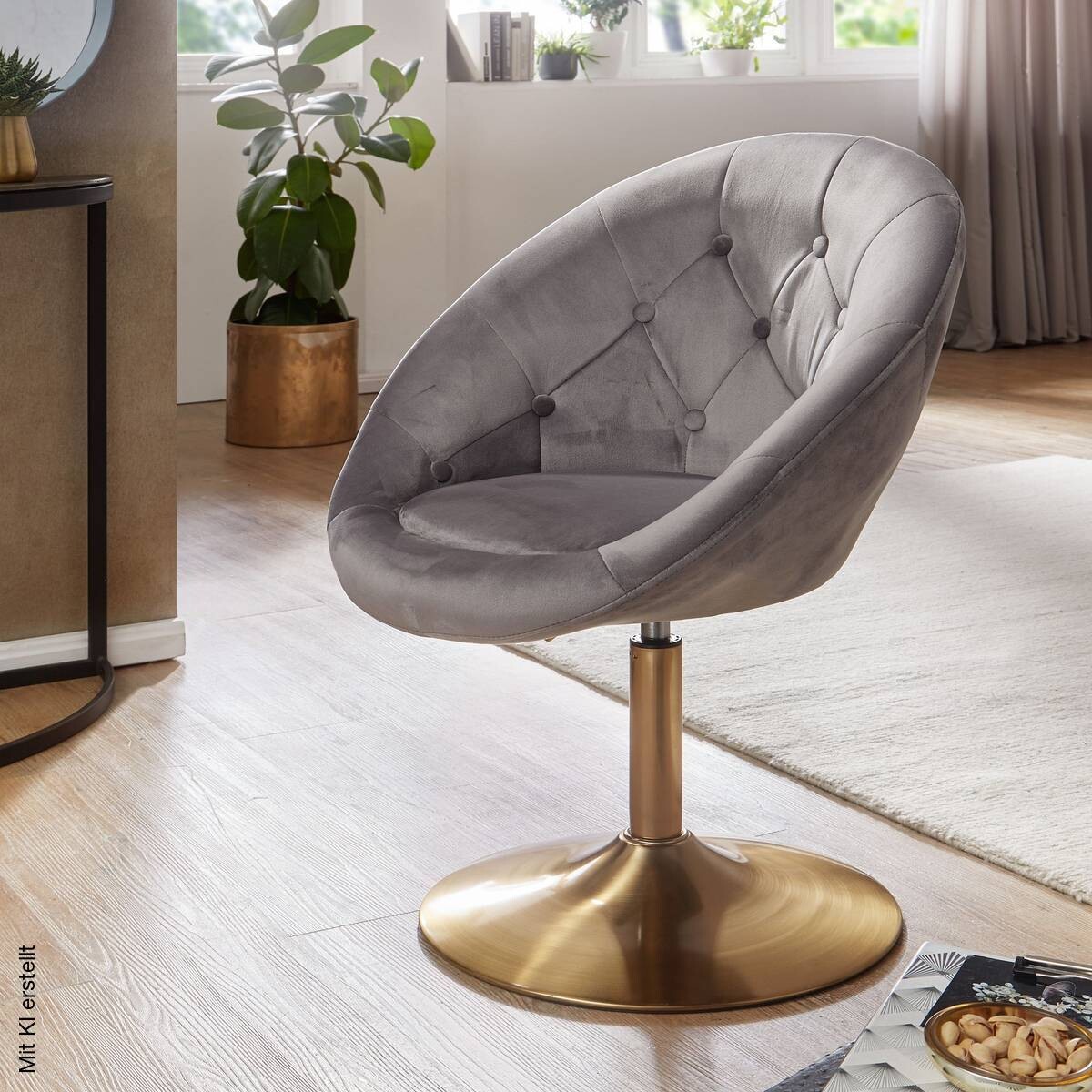 Wohnling Sessel grau gold Stoff Eisen