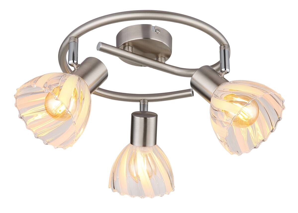 GLOBO Strahler nickel matt Satiniert klar Glas Metall H/D: ca. 19x46 cm E14 3 Brennstellen