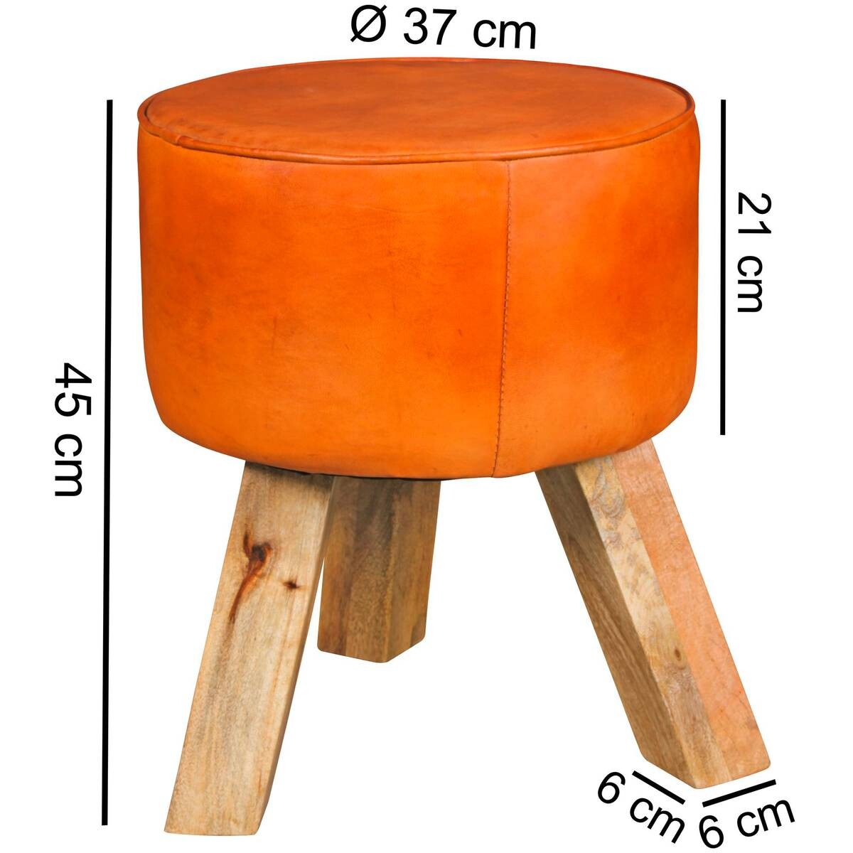 Wohnling Sitzhocker braun natur Leder Echtholz B/H/T: ca. 37x45x37 cm