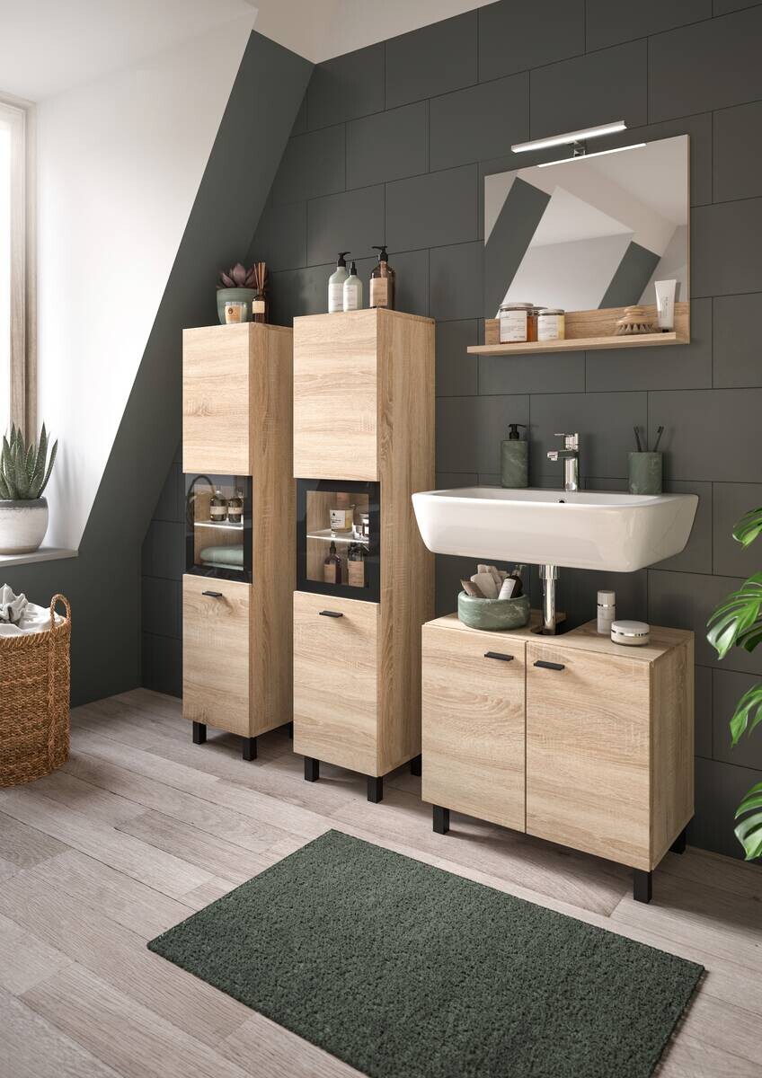 Badezimmer-Set BOSTON Eiche Sonoma Nachbildung schwarz B/H/T: ca. 137x186x33 cm