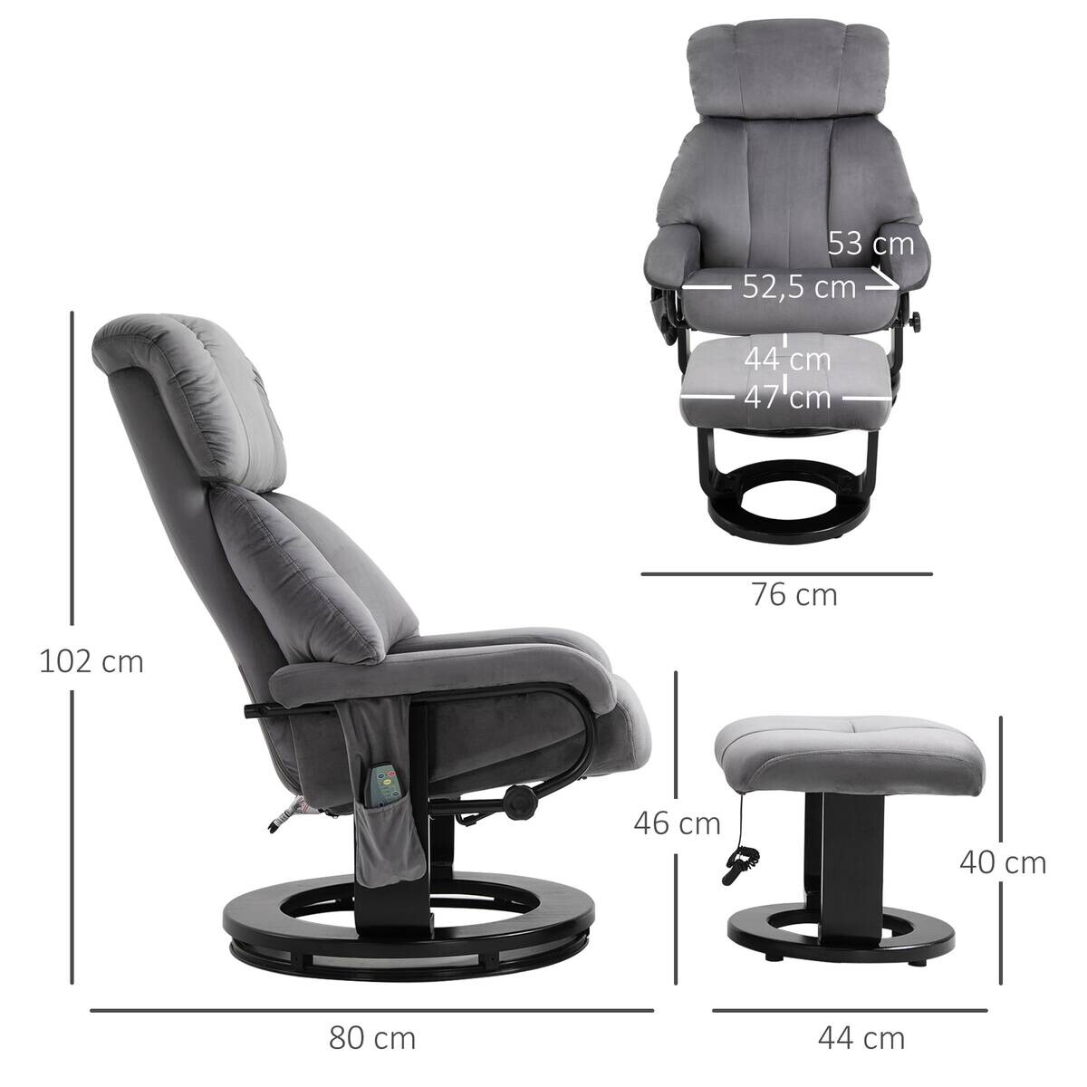 HOMCOM Massagestuhl grau B/H/L: ca. 80x76x102 cm