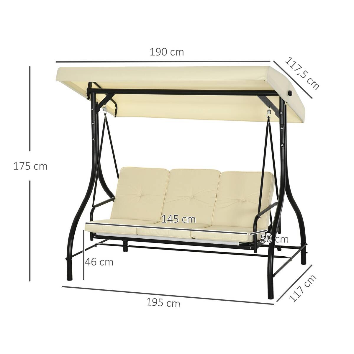 Outsunny Hollywoodschaukel beige Stahl B/H/L: ca. 117x175x195 cm
