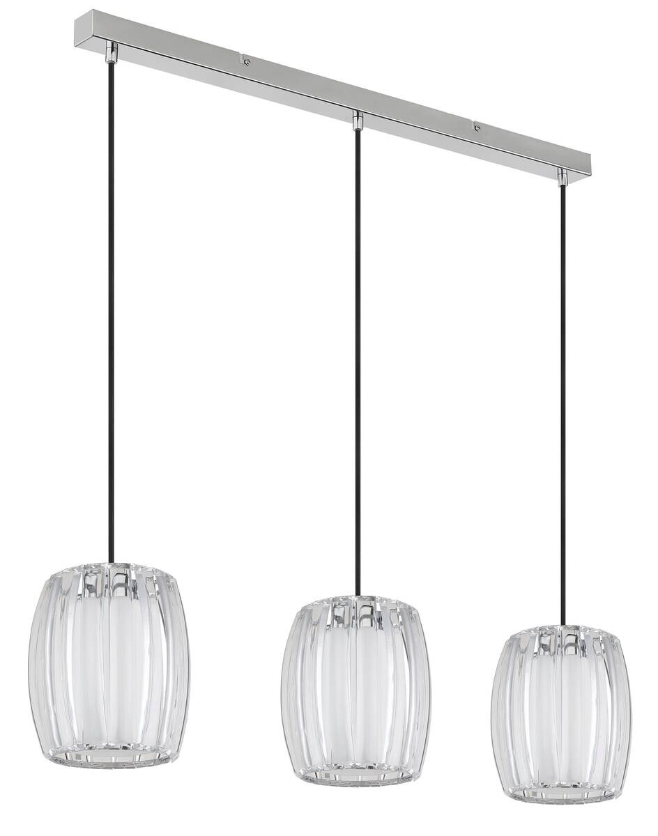 GLOBO Pendelleuchte Opal schwarz Chrom Glas Textil Metall B/H/L: ca. 18x120x86 cm E27 3 Brennstellen