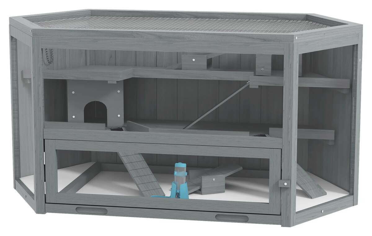 PawHut Hamsterkäfig grau Holz B/H/L: ca. 60x55x115 cm