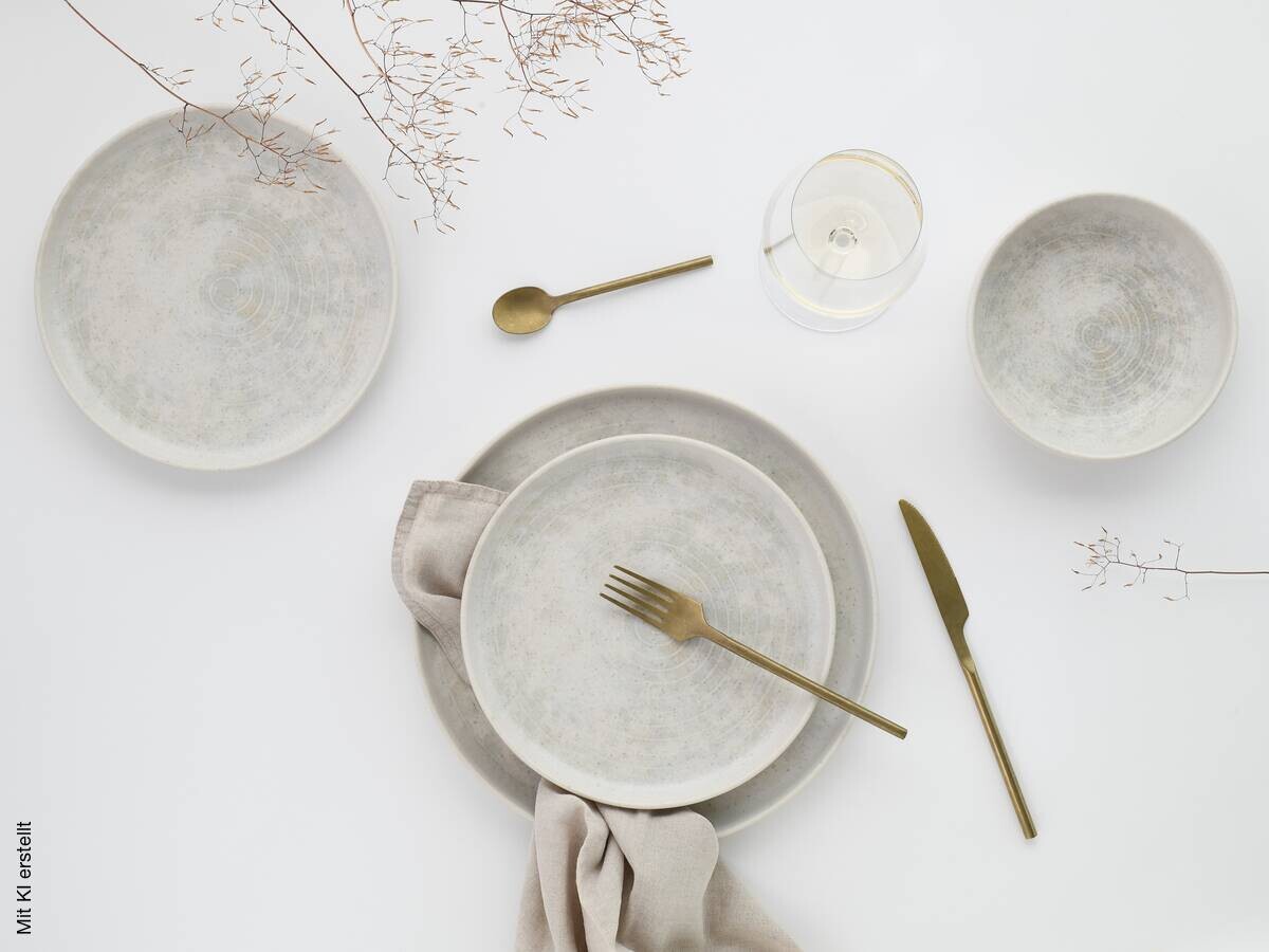 CreaTable Teller-Set Uno Athena creme Steinzeug