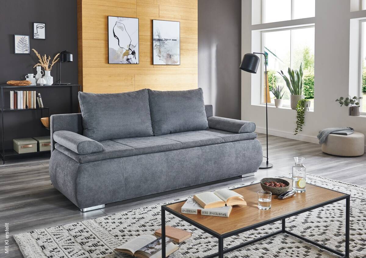 Dauerschlafsofa Lenon grau Microfaser B/H/T: ca. 207x94x90 cm