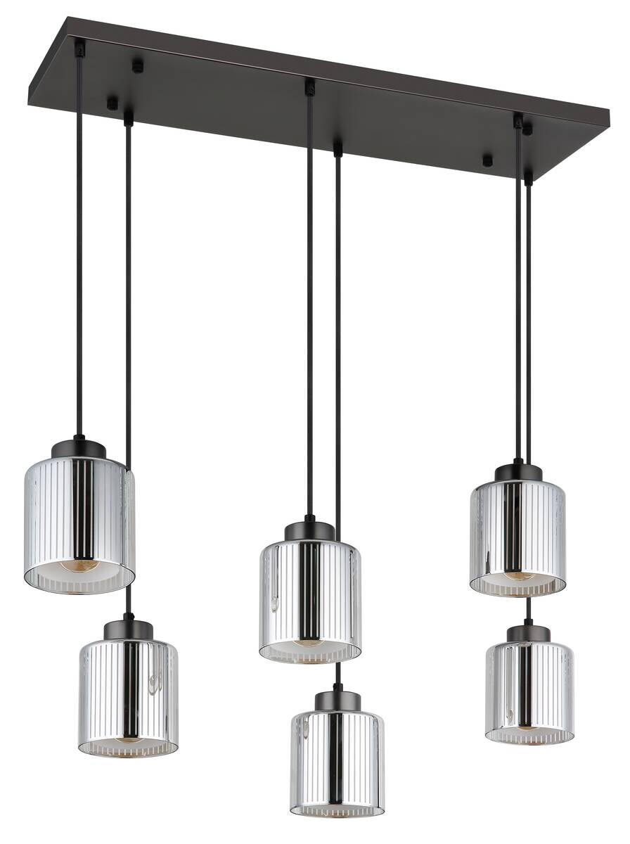 GLOBO Pendelleuchte Metall Glas B/H/L: ca. 30x120x83 cm E27 6 Brennstellen
