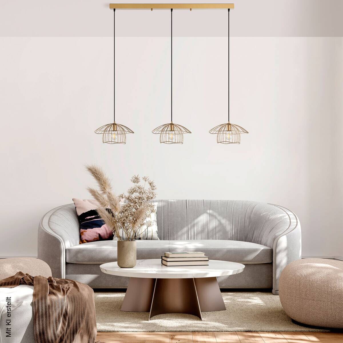 Opviq Pendelleuchte gold B/H/T: ca. 155x110x35 cm E27 3 Brennstellen