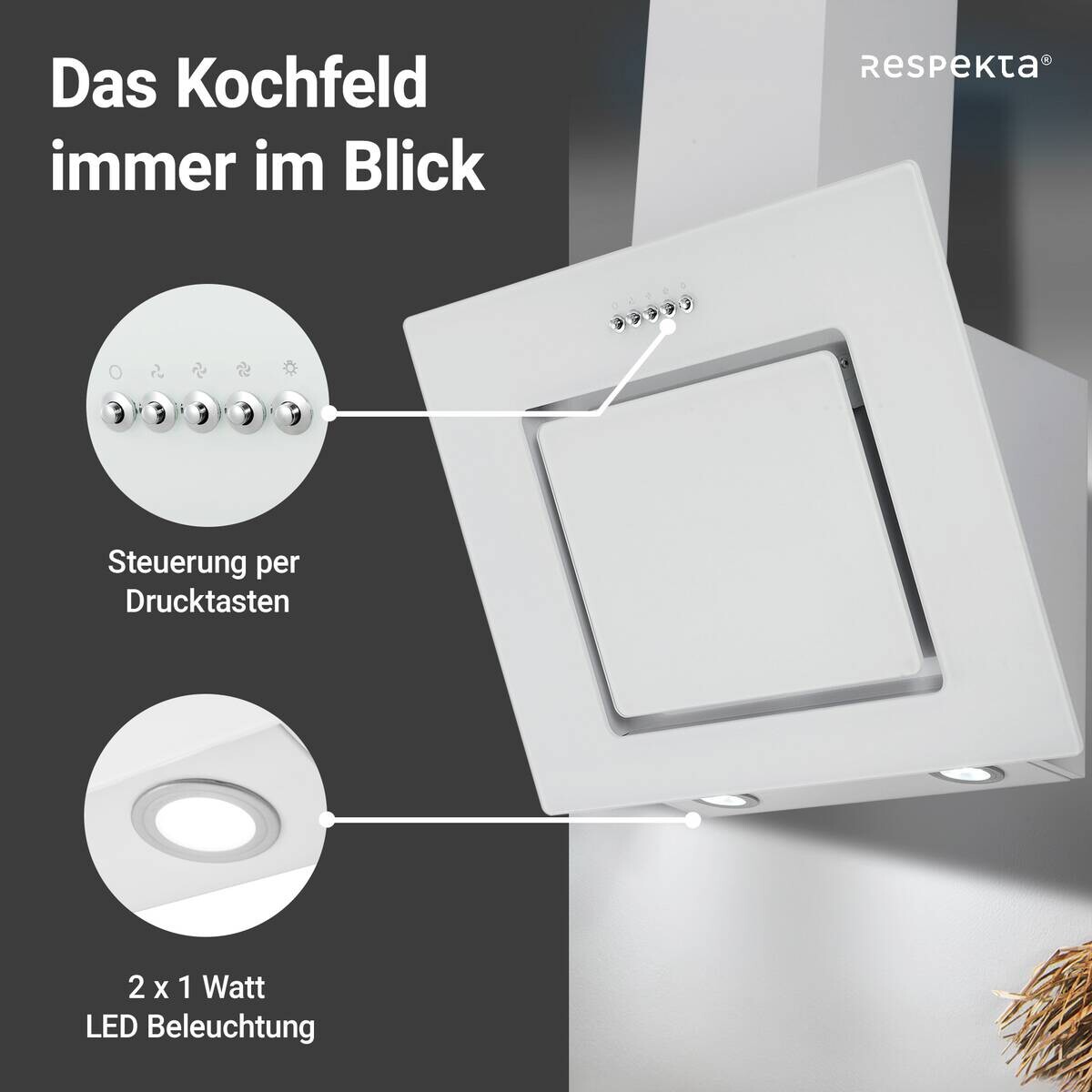 Respekta Dunstabzugshaube CH22010WBZ weiß Metall B/H/T: ca. 60x73,9x34 cm