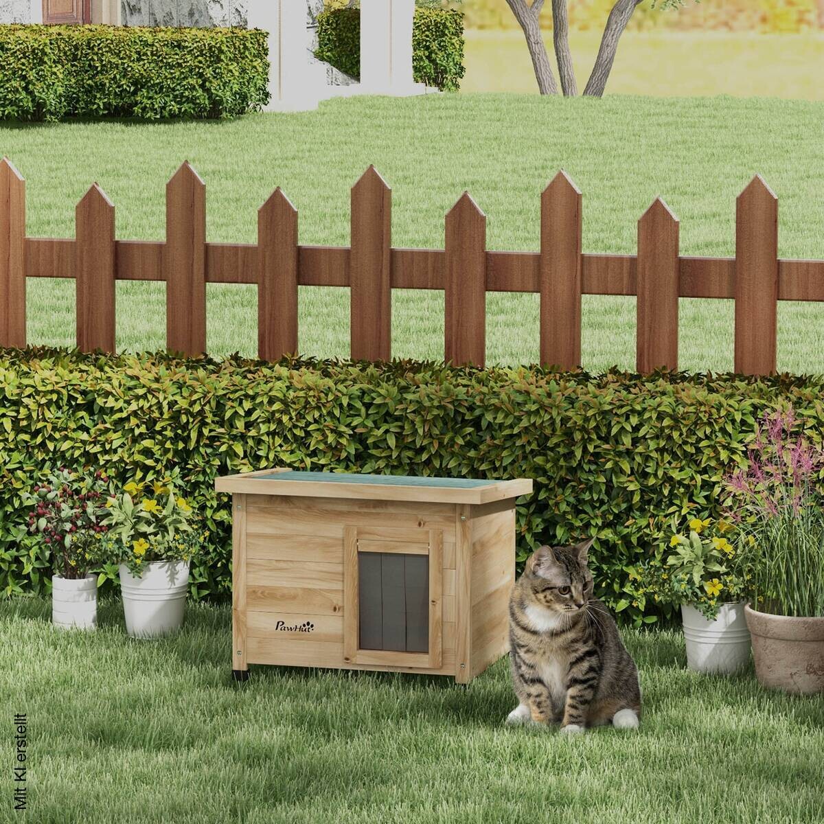 PawHut Katzenhaus gelb Holz B/H/L: ca. 45x43x57 cm