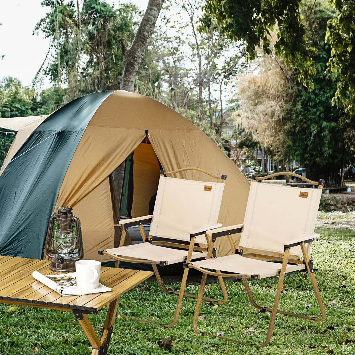 Outsunny Campingstuhl 2er Set khaki Stoff B/H/L: ca. 59x78x54 cm