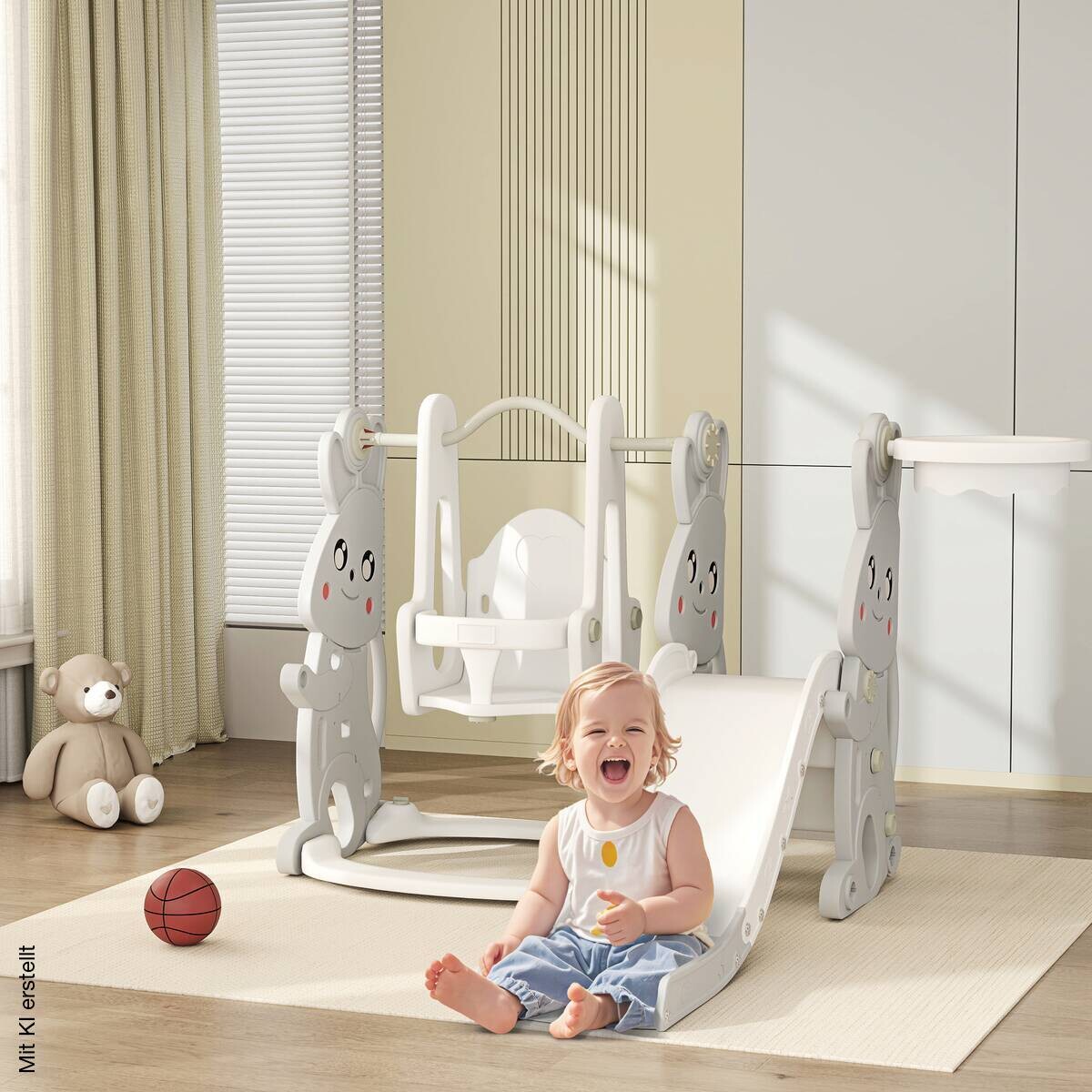 AIYAPLAY Kinderschaukel & Kinderrutsche Set grau B/H/L: ca. 147,5x107x160 cm