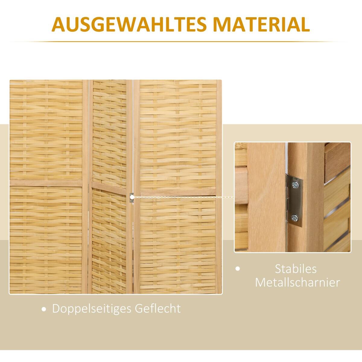 HOMCOM Paravent natur Bambus B/H/L: ca. 1,8x120x170 cm