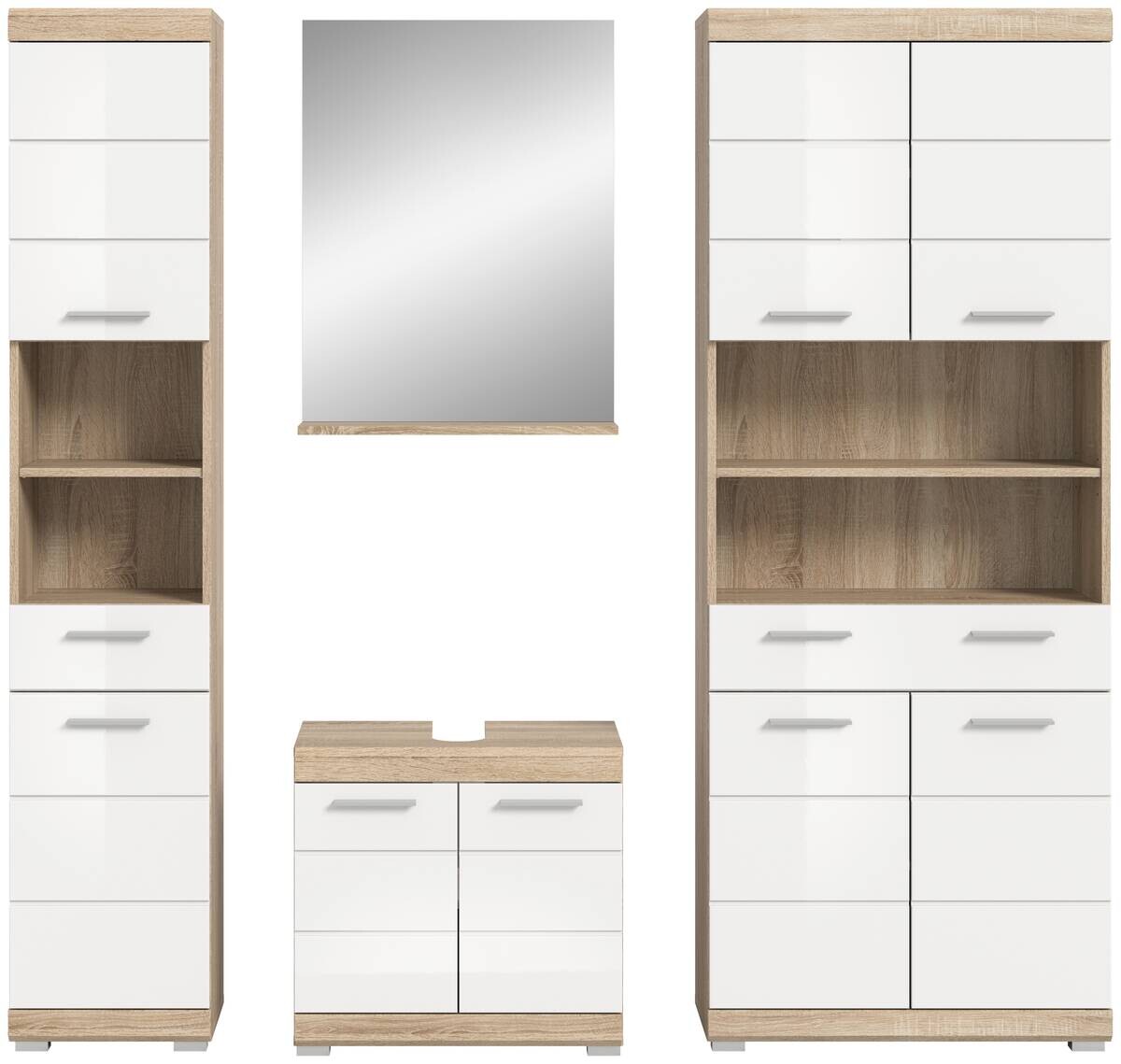 Badezimmer-Set Lambada Eiche Sonoma Nachbildung weiß Hochglanz B/H/T: ca. 186x191x34 cm