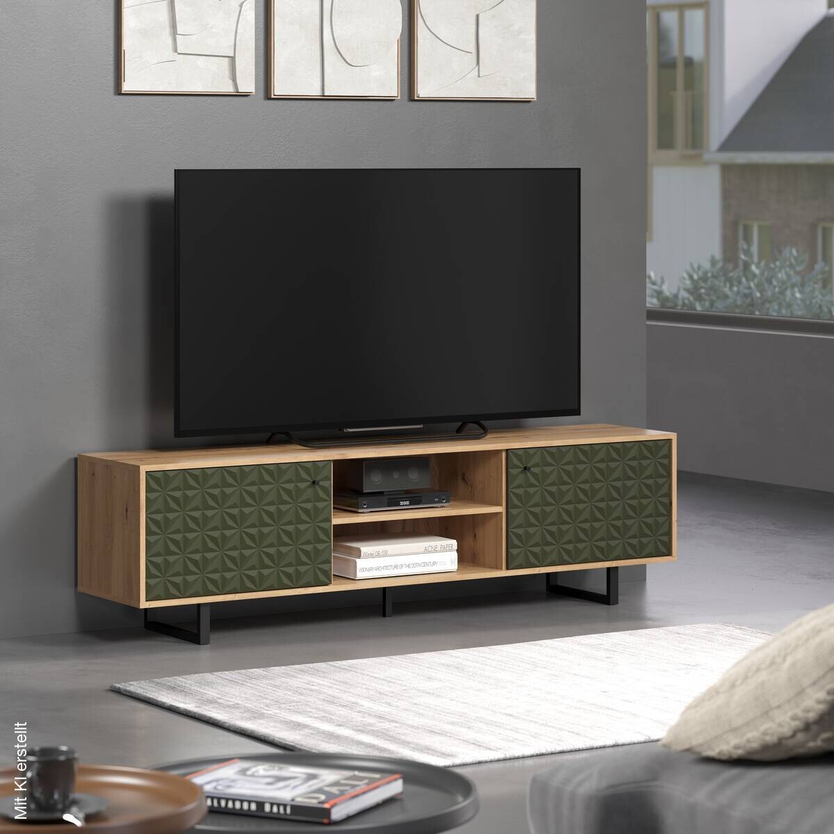 TV-Lowboard Sentra Eiche Artisan Nachbildung grün dunkel B/H/T: ca. 184x52x40 cm