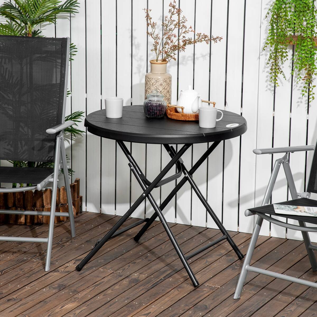Outsunny Gartentisch dunkelgrau Polyethylen B/H/L: ca. 80x73x80 cm