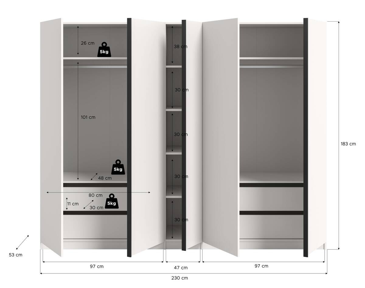 Kleiderschrank OAKLAND weiß B/H/T: ca. 230x183x53 cm
