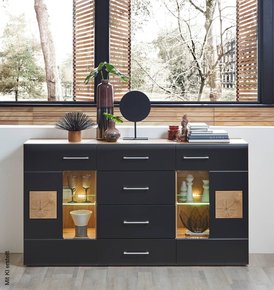 Sideboard Sonate Eiche Nachbildung schwarz matt B/H/T: ca. 170x93x40 cm