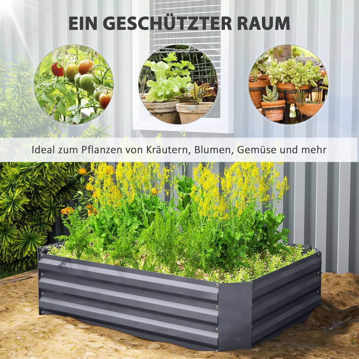 Outsunny Hochbeet dunkelgrau Stahl B/H/L: ca. 90x30x120 cm