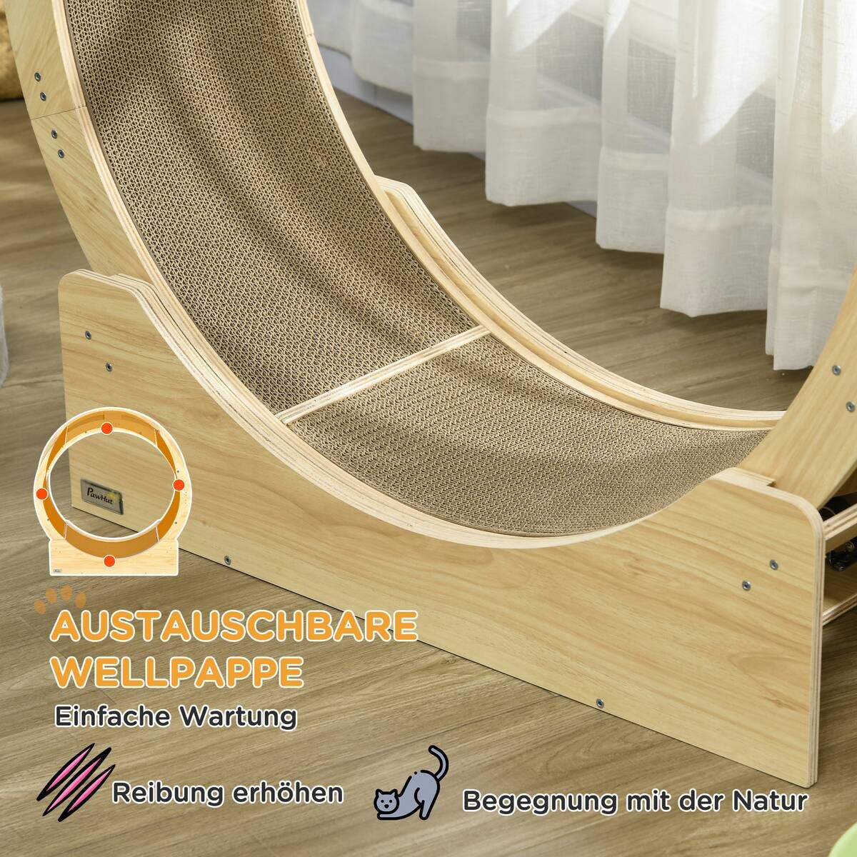 PawHut Katzenlaufrad Eiche Papier B/H/L: ca. 33,5x94x91 cm