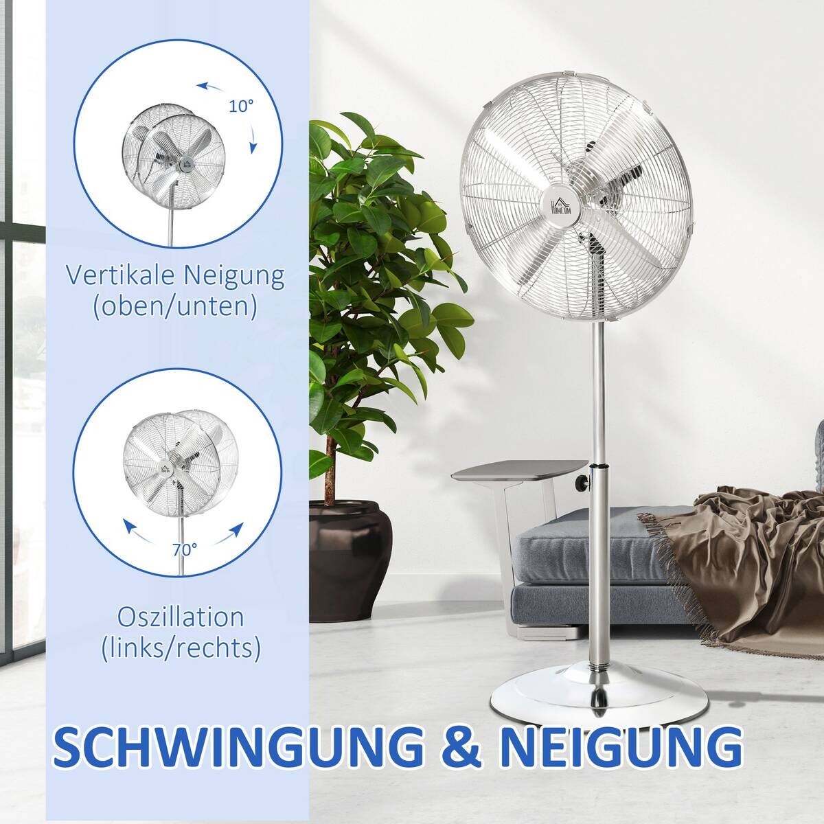 HOMCOM Ventilator silber Polypropylen Edelstahl B/H/L: ca. 44,5x44,5x87 cm