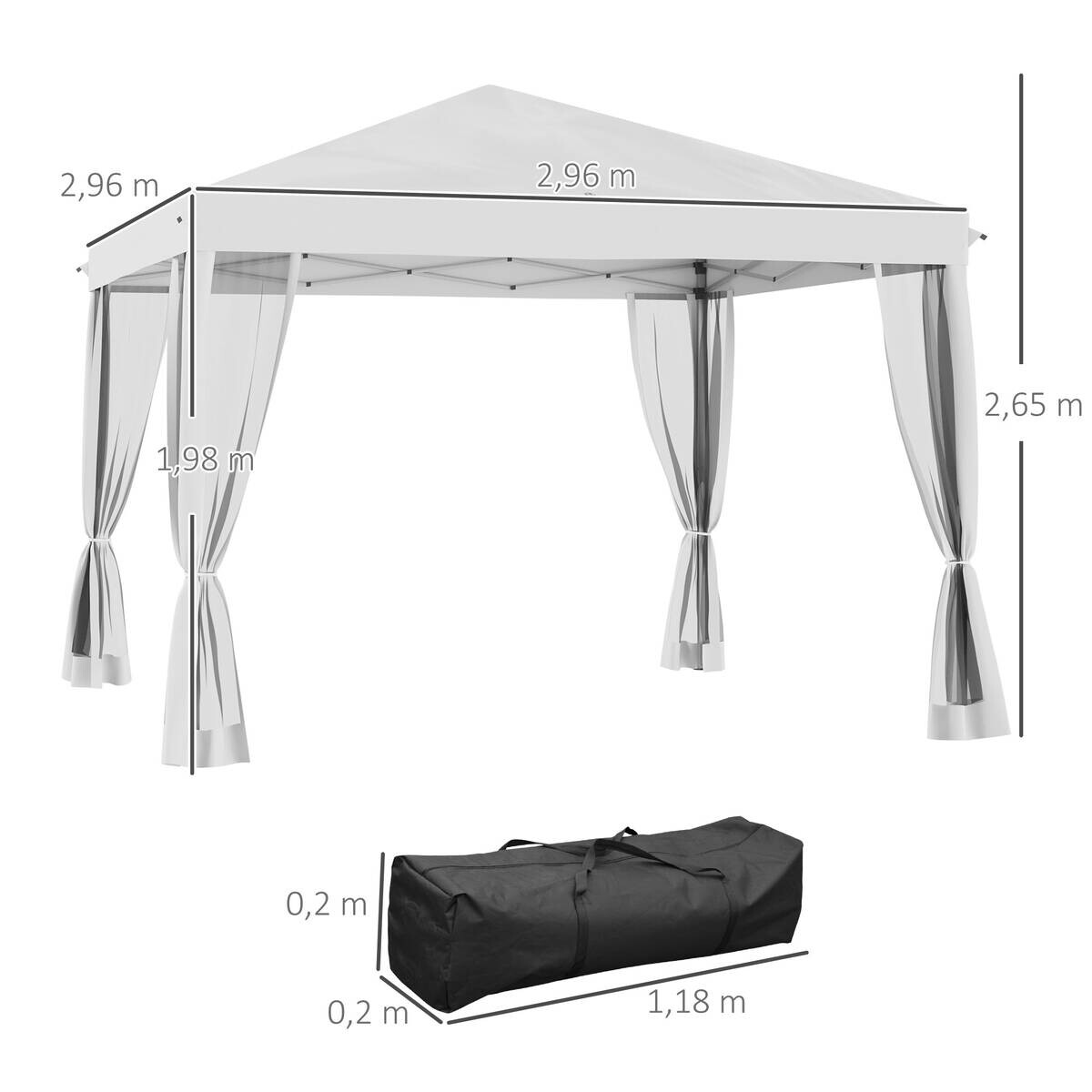 Outsunny Pavillon schwarz Metall B/H/L: ca. 295x260x295 cm