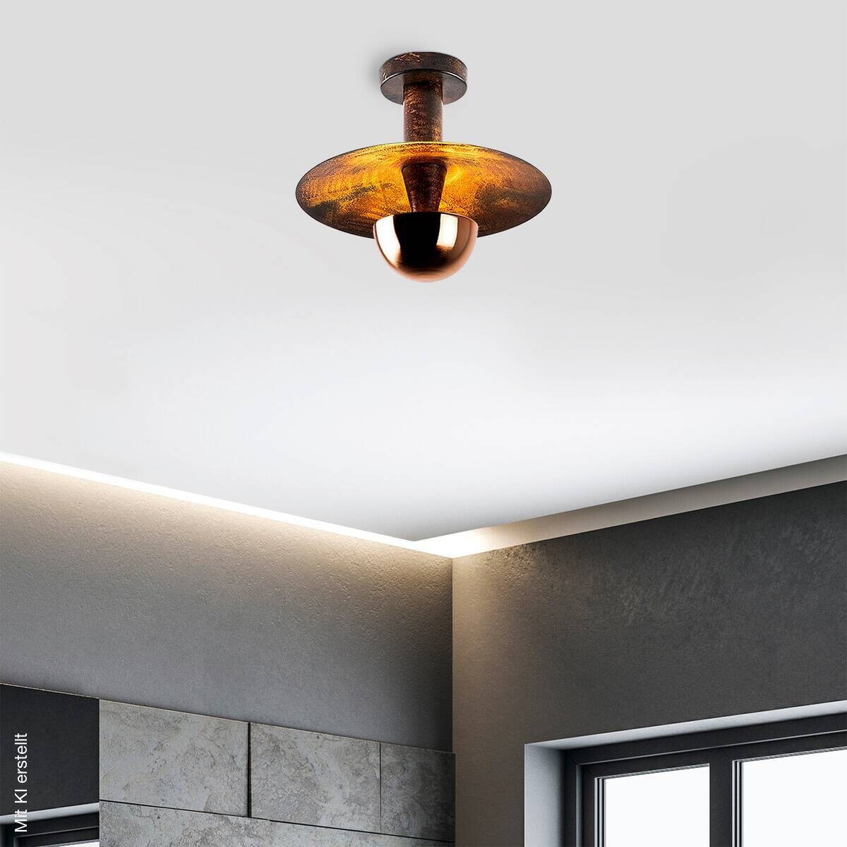 Opviq Deckenleuchte Kurt-13353 Kupfer Metall B/H/T/L/D: ca. 28x26x28x28x28 cm E27 1 Brennstellen