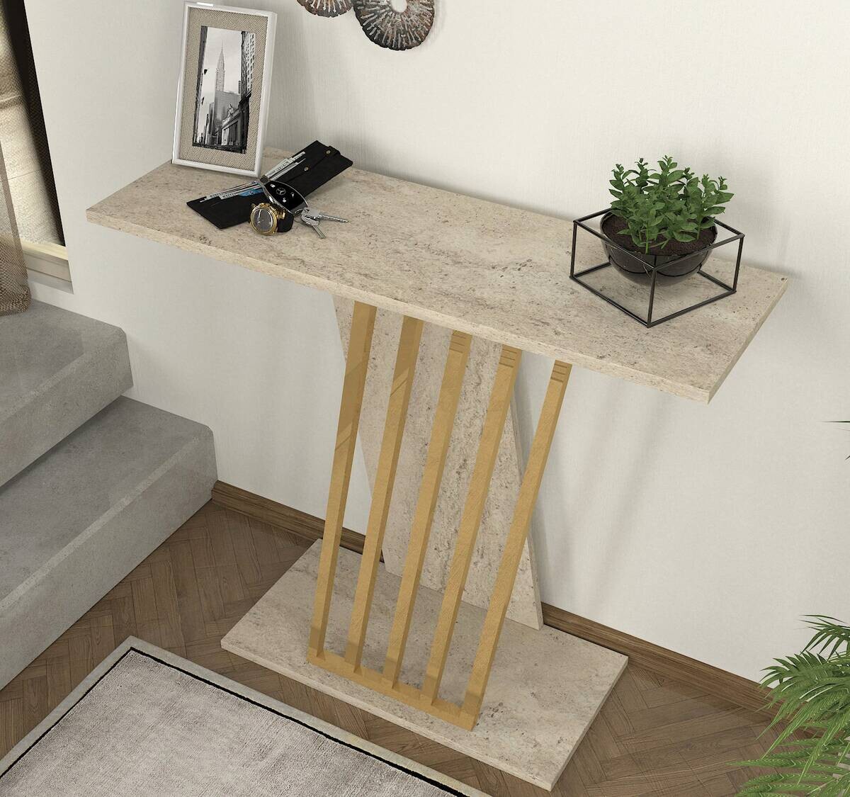 Konsolentisch Gravity beige granit Optik Spanplatte B/H/T: ca. 90x76,8x29,6 cm