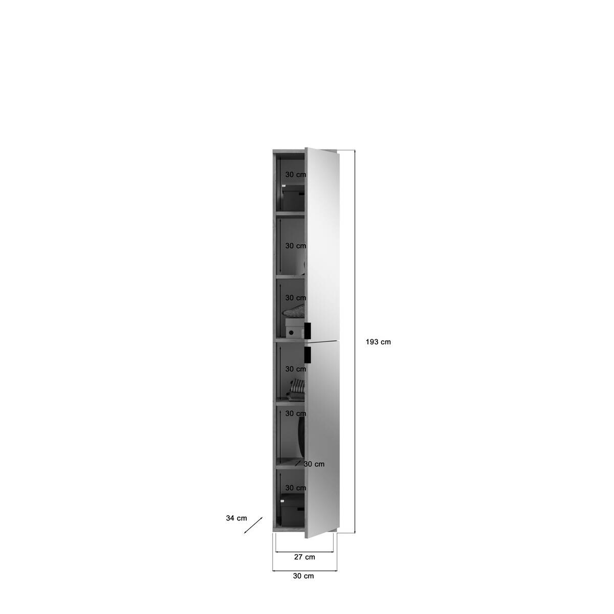 Spiegelschrank PROJEKT Eiche Artisan Nachbildung Spiegel Spanplatte B/H/T: ca. 30x193x34 cm