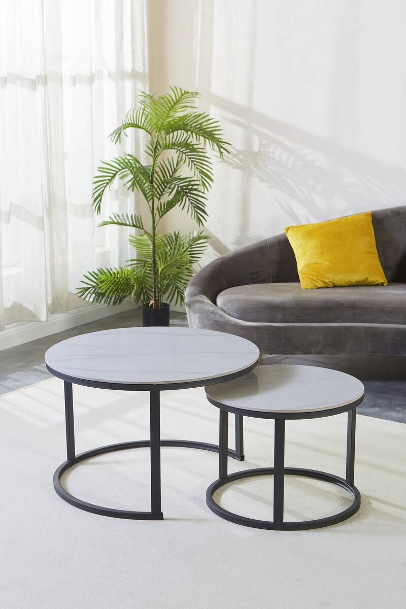 Couchtisch C680W-Couple weiß schwarz Keramik Metall B/H: ca. 70x45 cm