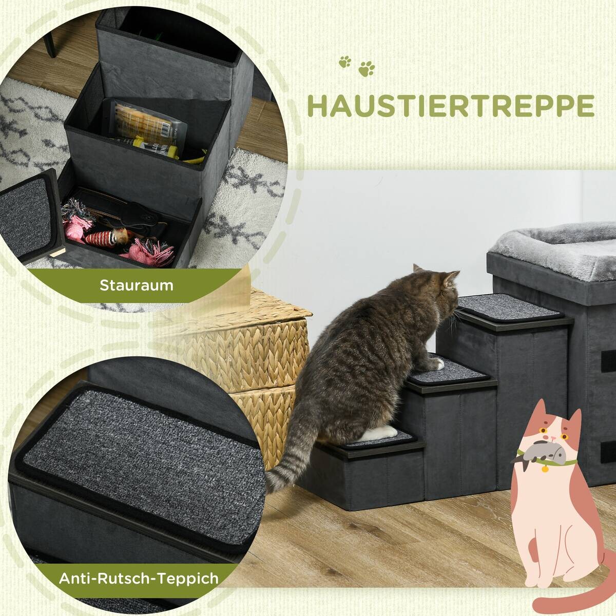 PawHut Katzen-Zubehör grau Edelstahl B/H/L: ca. 50x70x51,5 cm