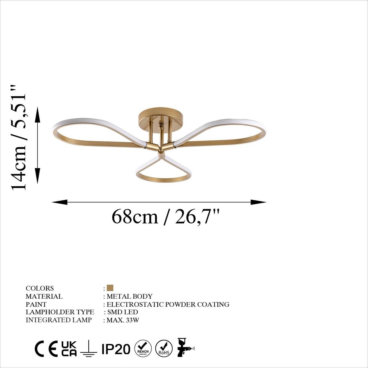 Opviq LED-Pendelleuchte gold B/H/T: ca. 68x14x68 cm 3 Brennstellen