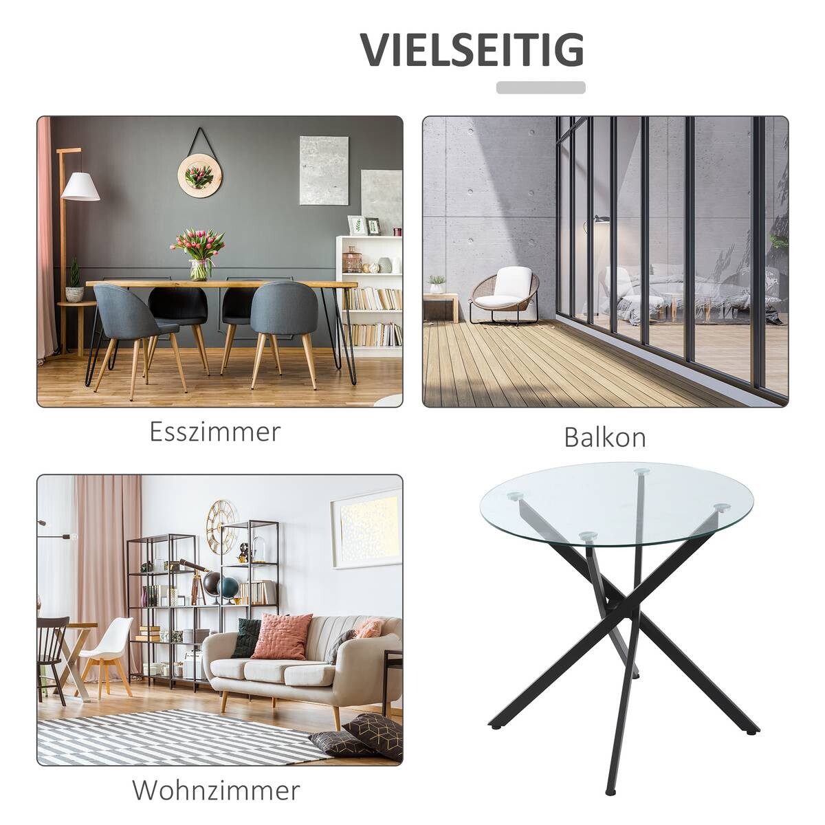 Beistelltisch 839-079 schwarz Glas Stahl B/H/T: ca. 80x75x80 cm