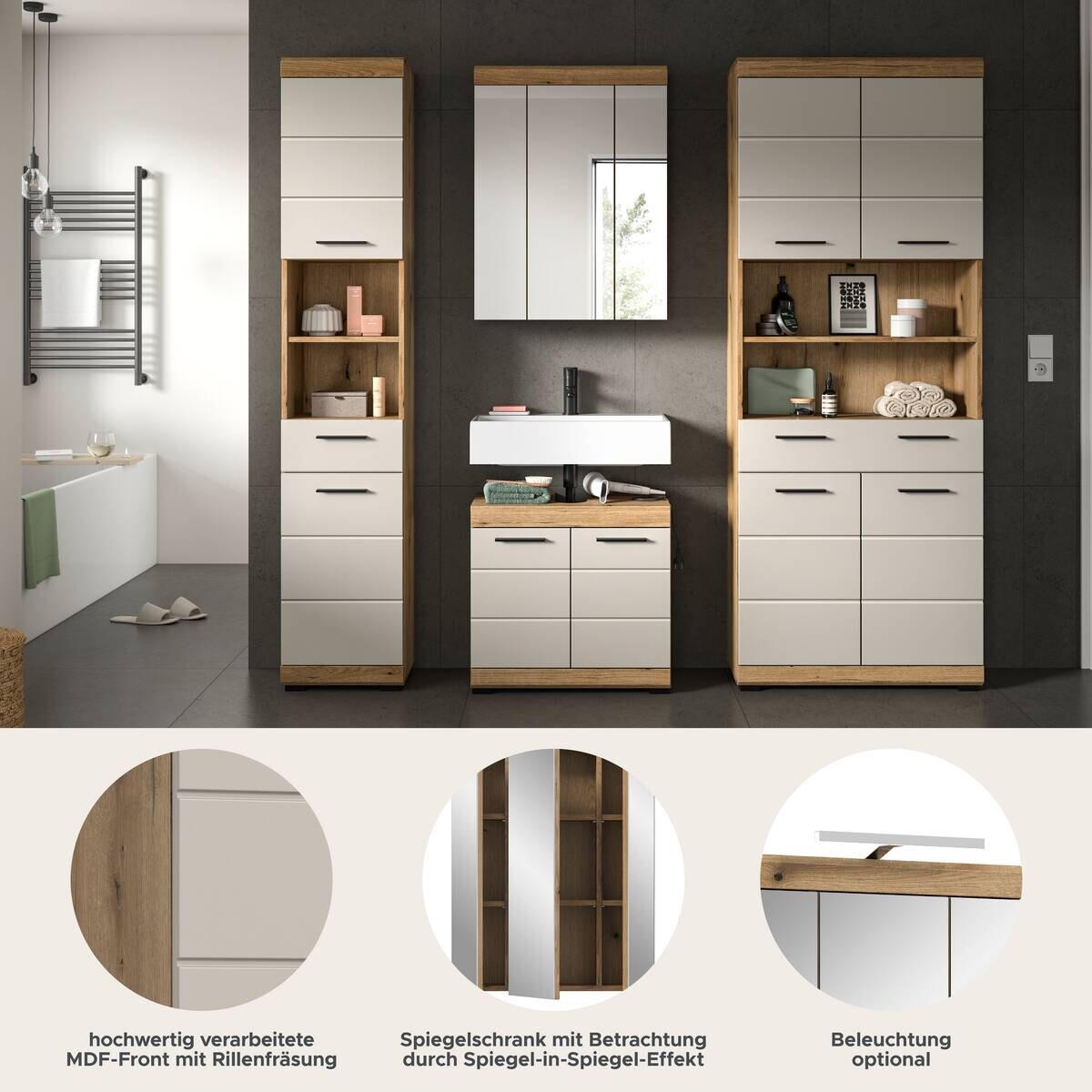 Badezimmer-Set Scout Evoke Oak Nachbildung Kaschmirgrau Nachbildung B/H/T: ca. 201x191x34 cm