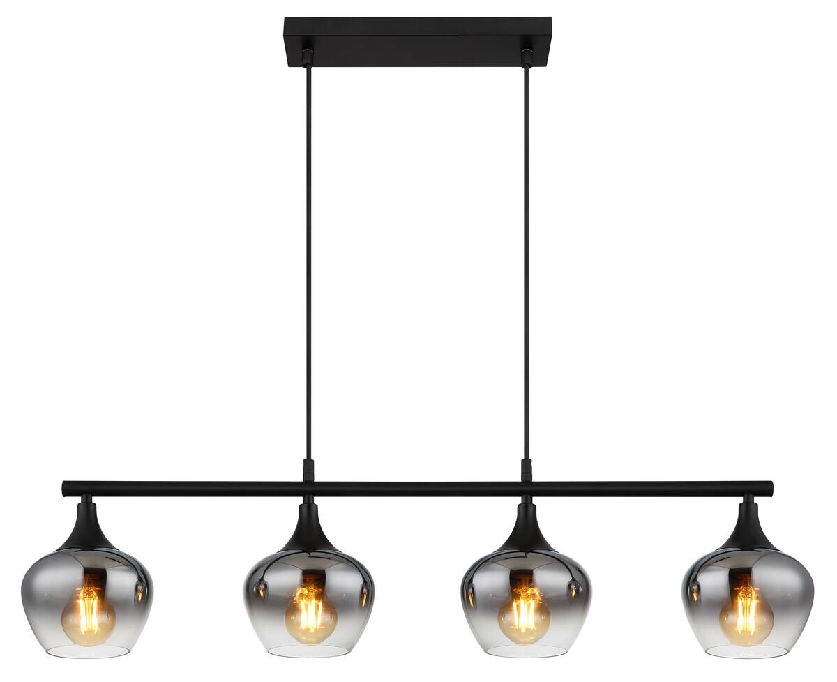 GLOBO Pendelleuchte Rauch schwarz transparent Metall Glas B/H/T: ca. 15x120x90 cm E27 4 Brennstellen